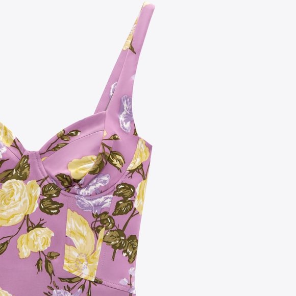 NWT ZARA MINI PRINTED FLORAL BUSTIER DRESS/ZARA EVENING DRESS - Picture 2 of 8